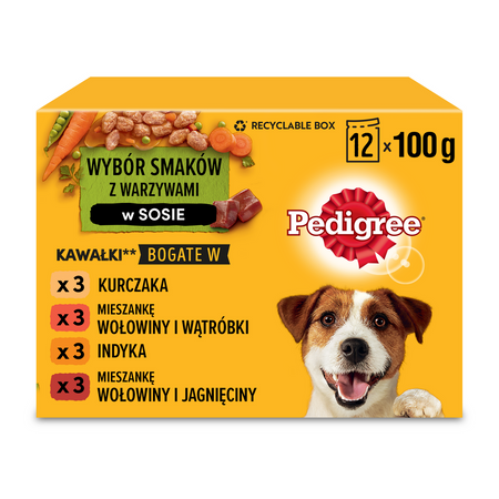 Pedigree Saszetka 48x100g Mokra Karma W Sosie Dla Psa Wołowina, Kurczak, Jagnięcina, Indyk
