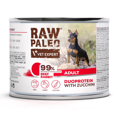 Raw Paleo Beef&Rabbit Adult Duoprotein 12x200g Mokra Karma Dla Psa z Wołowiną i Królikiem