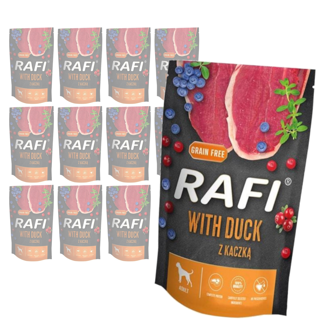 Rafi 12x500g Bezzbożowa Mokra Karma Dla Dorosłych Psów Z Kaczką Żurawiną I Borówką