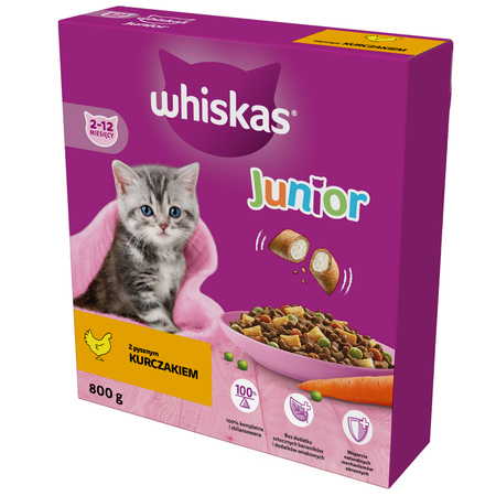 Whiskas Junior 5x800g Sucha Karma Pełnoporcjowa Dla Kociąt Z Kurczakiem