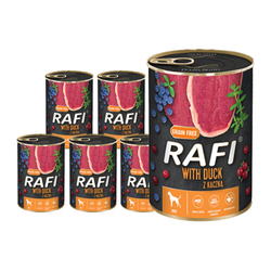 Rafi Mokra Karma dla Psów z Kaczką, Żurawiną i Borówką Puszka Zestaw 12 x 800 g