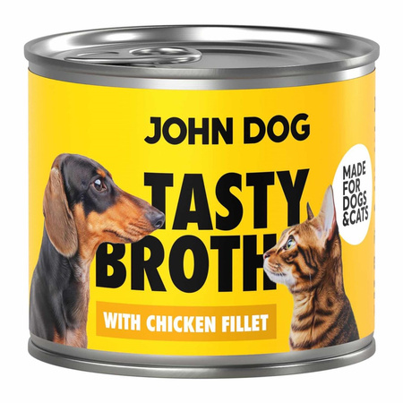 John Dog Tasty Broth 6x140g Mokra Uzupełniająca Karma Dla Dorosłych Psów I Kotów Z Kurczakiem