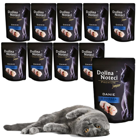 Mokra Karma dla Młodych Kotów Dolina Noteci Premium Danie z Dorsza z Sardynką Junior Zestaw 10x85g