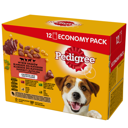 Pedigree Saszetka 12x100g Mokra Karma W Galaretce Dla Psa Wołowina, Kurczak, Jagnięcina, Drób