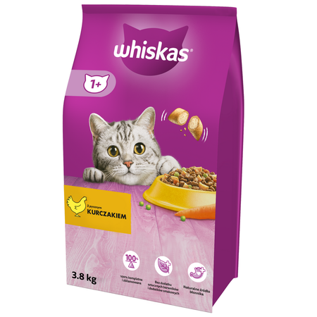 WHISKAS Adult 3,8 kg z Kurczakiem Sucha Karma Pełnoporcjowa Dla Dorosłych Kotów