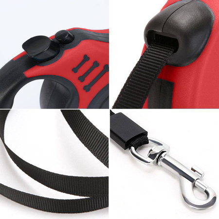 Smycz automatyczna Czerwony Długość 3m, Dla Psów Psa Kota do 15kg