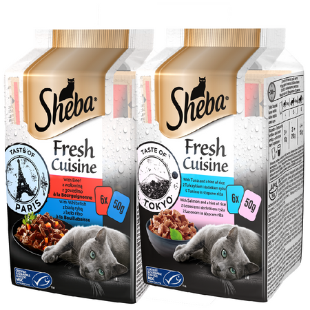 Sheba Fresh Cuisine 72x50g Mokra Karma Dla Kotów Mix Smaków Wołowina Biała Ryba Tuńczyk Łosoś W Sosie