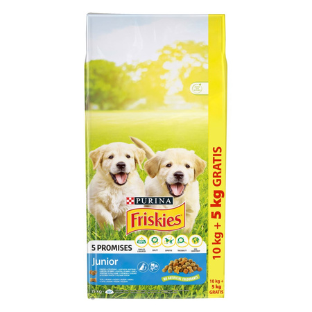 Friskies Junior 10+5kg Gratis Sucha Karma Dla Szczeniąt Kurczak Mleko i Warzywa