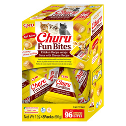 Inaba Cat Churu Fun Bites Chicken Tuna with Chesse Recipe 8x12g Przysmak Dla Kota Poduszki Z Kremowym Nadzieniem Kurczak Tuńczyk Ser
