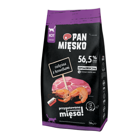 Pan Mięsko Karma Pełnoporcjowa Dla Kotów Dorosłych Cielęcina Z Krewetkami 1,6kg