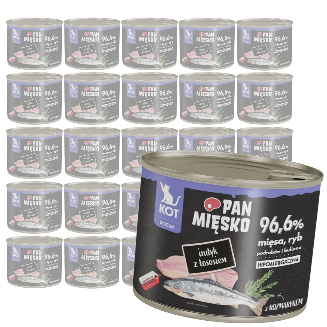 Pan Mięsko 24x200g Hipoalergiczna Mokra Karma Dla Kociąt Indyk Z Łososiem