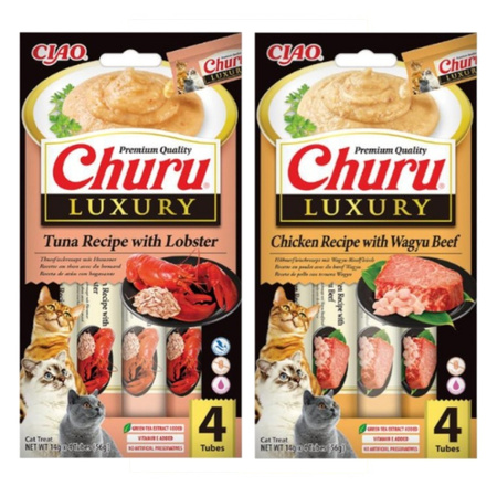 Inaba Cat Churu Luxury 8x14g (112g) Kremowy Przysmak Dla Kota Tuńczyk z Homarem i Kurczak z Wołowiną Wagyu
