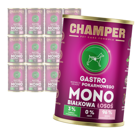 Champer Gastro 12x400g Monobiałkowa Mokra Karma Dla Psa Z Łososiem Wsparcie Układu Pokarmowego