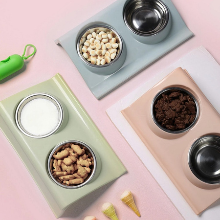 Podwójna miska metalowa z podstawką dla psa i kota 2x 0.34L Różowa L