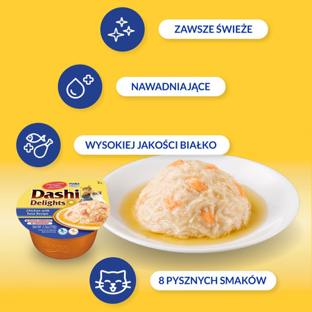 Inaba Cat Dashi Delights 12x70g Uzupełniająca Karma Dla Kota Bulion z Kurczakiem i Tuńczykiem