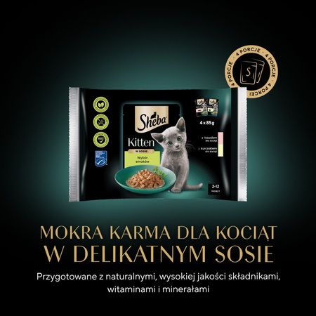 Sheba Kitten 4x85g Mokra Karma Pełnoporcjowa Dla Kociąt w Sosie Kawałki z Łososiem i Kurczakiem