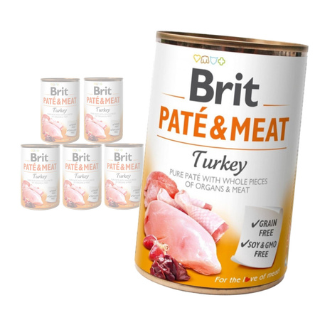 Brit Pate & Meat Indyk 6x400g Lekkostrawna Mokra Karma dla Psów Wszystkich Ras
