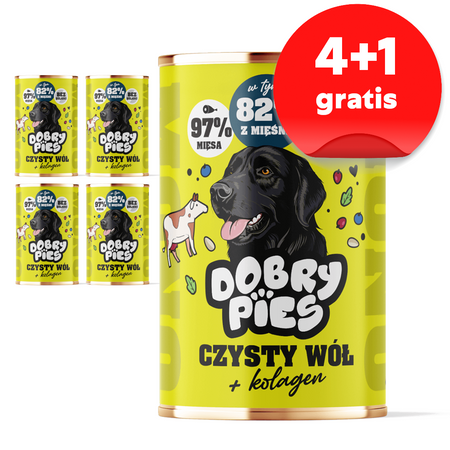 Dobry Pies Mono 5x400g Mokra Karma Dla Psów Z Alergią I Nietolerancją Pokarmową Wołowina Z Kolagenem 4+1 GRATIS