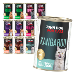 John Dog For Cats 12x400g Mokra Karma Dla Dorosłych Kotów Mix 6 Smaków Mus