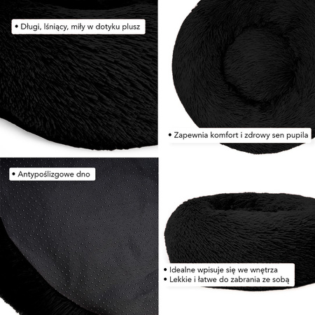 Pluszowe Legowisko Dla Psa i Kota Ciepłe Czarne XS 40cm