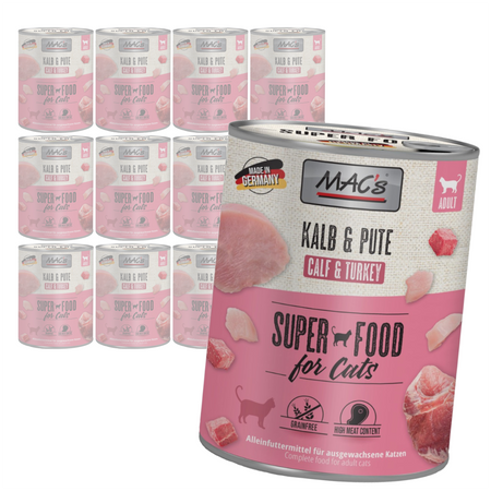 MAC's 12x800g Bezzbożowa Mokra Karma Dla Kota Cielęcina Indyk