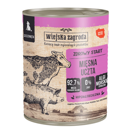Wiejska Zagroda Zdrowy Start 24x800g Mokra Karma Dla Szczeniąt Mięsna Uczta
