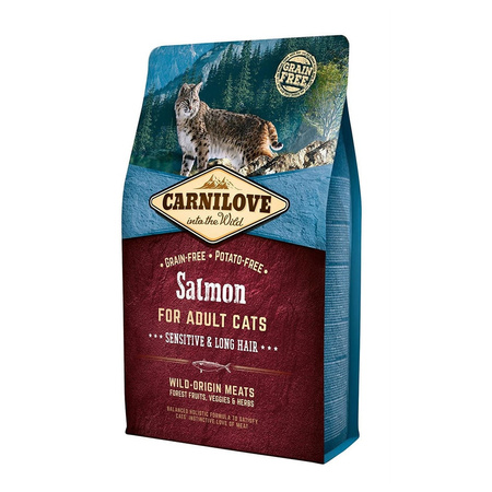 CARNILOVE CAT SALMON SENSITIVE&LONG HAIR 2KG - sucha karma dla wrażliwych oraz oraz długowłosych kotów, z łososiem