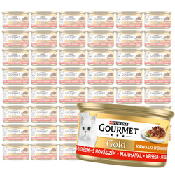 Purina Gourmet Gold z Wołowiną 48x85g Mokra Karma Dla Kota Kawałki w Sosie