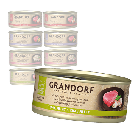 Mokra Karma Dla Kota Grandorf Filety Rybne Mix 4 Smaków Tuńczyk Kurczak Krab Małże Krewetki 8x70g