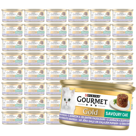 Purina Gourmet Gold z Jagnięciną i Zieloną Fasolką 48x85g Mokra Karma Dla Kota Savoury Cake