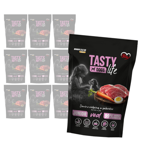 Biofeed Tasty Dogs Life Junior z Cielęciną w Galaretce 10x500g Bezzbożowa Mokra Karma Dla Szczeniąt