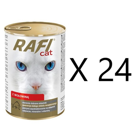 Mokra Karma dla Kotów Rafi Cat Adult z Wołowiną Puszka Zestaw 24 x 415 g