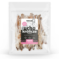 Uniszki Ucho Królicze z Futrem 20szt. Naturalny Przysmak Gryzak Dla Psa
