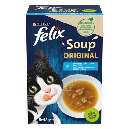 Purina Felix Soup Original Mokra Karma Dla Kota 48x48g Rybne Smaki Z Dorszem Tuńczykiem Płastugą