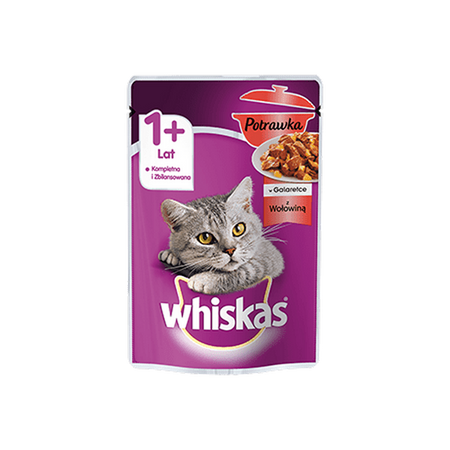 WHISKAS 1+ Potrawka z Wołowiną w Galaretce 85 g Saszetka