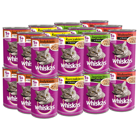 WHISKAS Adult 4 Smaki 24x400g Mokra Karma Dla Dorosłych Kotów (Indyk Kurczak Jagnięcina Wołowina)