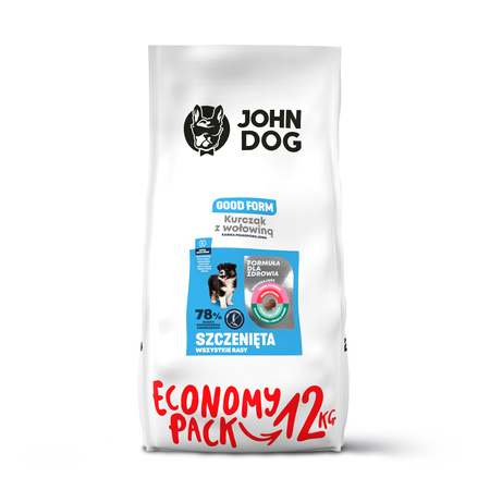 John Dog GOOD FORM PUPPY Kurczak z Wołowiną 12kg - sucha karma dla szczeniąt KSIĄŻKA GRATIS
