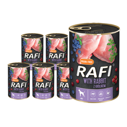 Rafi Mokra Karma dla Psów z Królikiem, Żurawiną i Borówką Puszka Zestaw 12 x 800 g