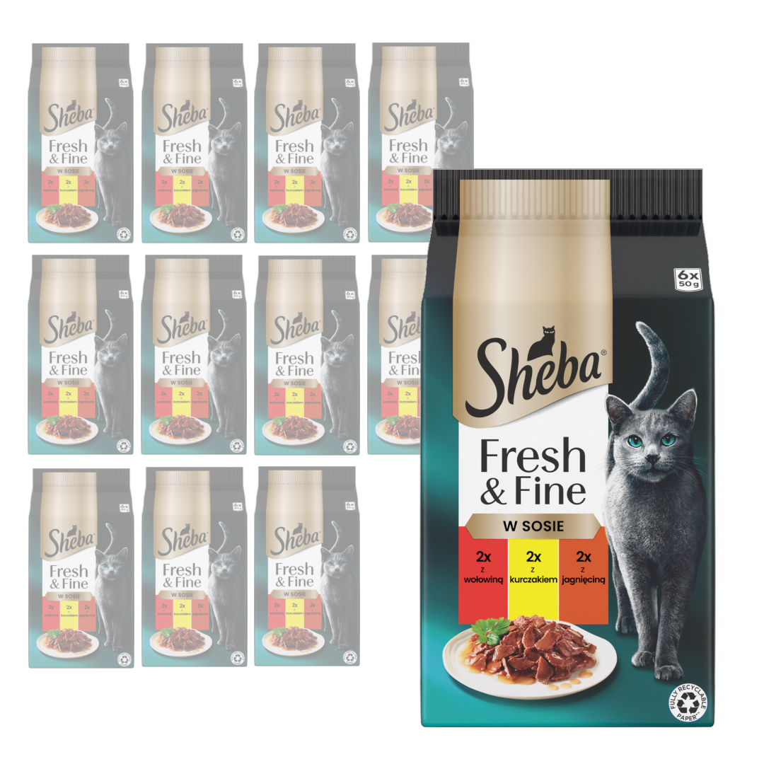 Sheba Fresh&Fine 6x50g  Mokra Karma Dla Kotów W Sosie Z Wołowiną  Kurczakiem Jagnięciną