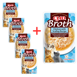 Inaba Cat Ciao Broth 4+1 (5x40g) Uzupełniająca Karma Dla Kota Bulion z Kurczakiem i Przegrzebkami