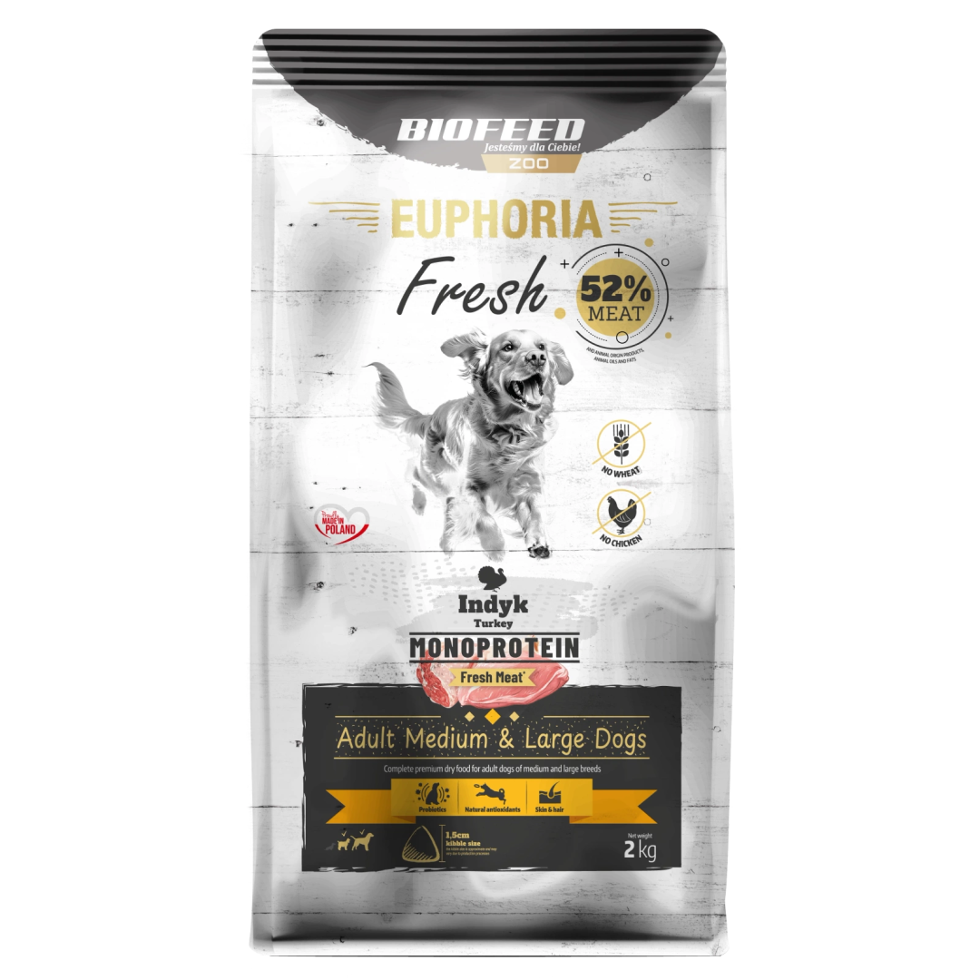 Biofeed Euphoria Fresh Turkey Monoproteinowa Sucha Karma Dla Dorosłych Psów Średnich I Dużych Ras Ze Świeżym Indykiem