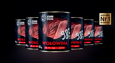 John Dog Premium ADULT WOŁOWINA 6x 850g - mokra karma dla psa, 98% mięsa