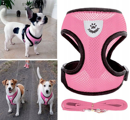 Lekkie Oddychające Szelki + Smycz Dla Psa Psów M Klatka 36-44 cm BLADORÓŻOWE