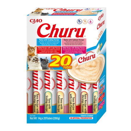 Inaba Cat Churu 80x14g Kremowy Przysmak Dla Kota Pasta Mix Z Kurczakiem i Tuńczykiem
