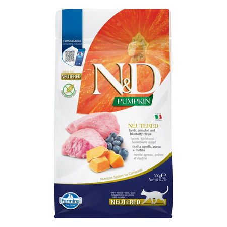 Farmina N&D Cat Pumpkin Lamb & Blueberry Neutered 300g Sucha Karma z Jagnięciną Dla Kotów Kastrowanych