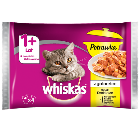 WHISKAS 1+ Potrawka Smaki Drobiowe w Galaretce 4x 85 g Saszetki Mokra karma dla kota 1+ 