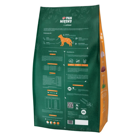 Pan Mięsko Sucha Karma Dla Psa Indyk Z Kaczką I Ziołami 20kg Chrupki Rozmiar M