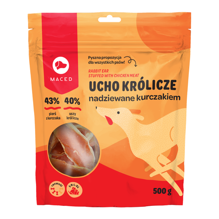 Przysmak dla psa, MACED UCHO KRÓLICZE Z KURCZAKIEM 500G
