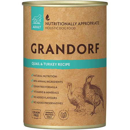 Grandorf Quail Turkey 400g Mokra Karma Dla Psów Dorosłych Z Przepiórką I Indykiem