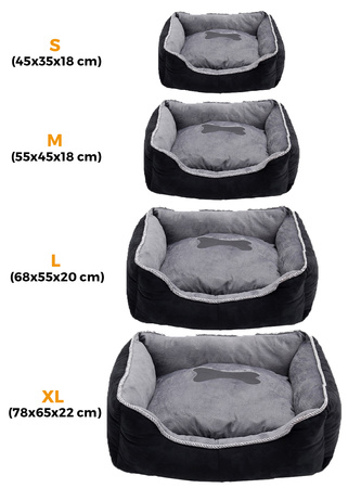 Legowisko z poduszką dla psa, kota, pupila M 55*45*18 cm Czarno-szare